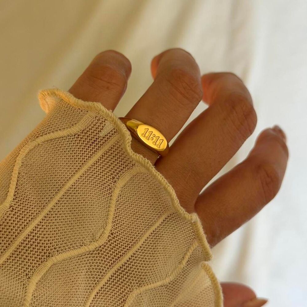 K Gold Plated Stainless Steel 11:11 Manifestation Ring + Jewelry Pouch